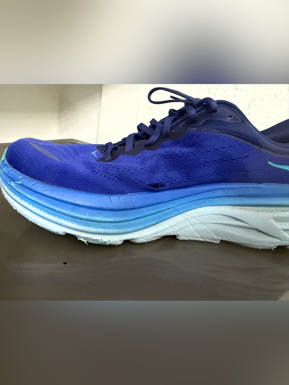 Hoka One One Navy Blue and Bright Blue Logo Running Shoes - Picture 3 of 14